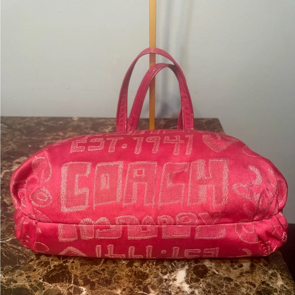 Coach Poppy Storypatch Glam Tote Hot Pink Jacquard Metallic Trim 2010 - Picture 13 of 16